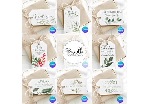 Eucalyptus Wedding Tags | 9 Editable Canva Templates (Instant Download)