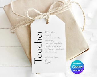 Teacher Definition Gift Tag Template | Thank You Teacher Printable Tag | Editable Canva Teacher Gift Label | End of Term Teacher Gift