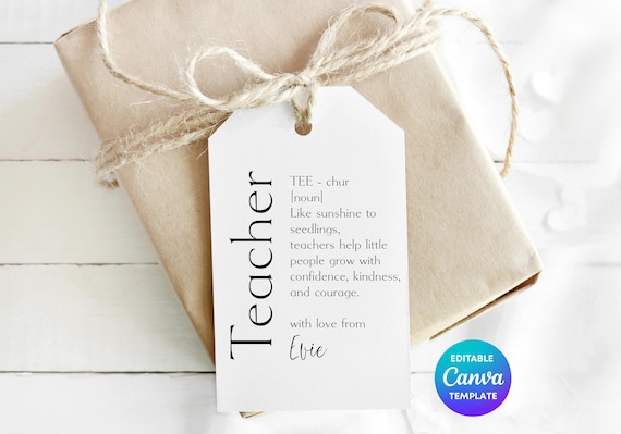 Teacher Definition Gift Tag Template | Thank You Teacher Printable Tag | Editable Canva Teacher Gift Label | End of Term Teacher Gift