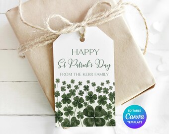 Editable St Patrick's Day Gift Tag | Four Leaf Clover Printable (Instant Download)