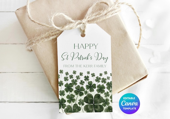 Editable St Patrick's Day Gift Tag | Four Leaf Clover Printable (Instant Download)