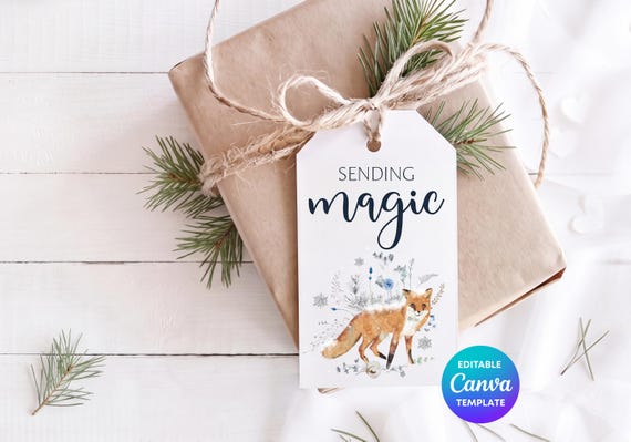 Sending Magic Gift Tag Canva Template | Christmas Fox Gift Tag | Editable Christmas Gift Tag | Woodland Printable Label
