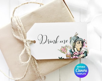 Mad Hatter Tea Party Favor Tag | Editable Alice Wonderland Favor (Digital Download)