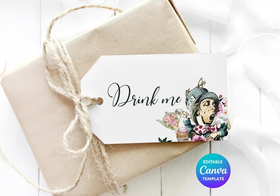 Mad Hatter Tea Party Favor Tag | Editable Alice Wonderland Favor (Digital Download)