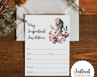 Alice in Wonderland Invitation: Printable Tea Party Invite (Digital Download)