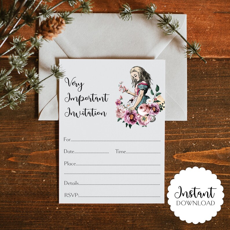 Alice in Wonderland Invitation Digital Download Alice in Wonderland Printable Invite Invite To Print Alice Digital Download