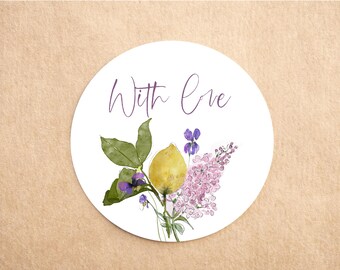 Botanical Lemon Stickers | Floral Gift Wrap Stickers | Cottagecore Packaging Labels | Luxury Envelope Seals | Printed Stickers
