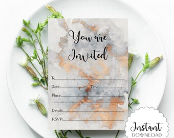 Peach Marble Invitation: Elegant Printable Invite (Digital Download)