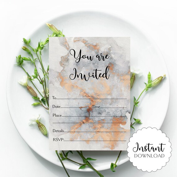 Marble effect Invitation Digital Download, Marble invite, Peach Printable Invite, Invite To Print, Smoke Digital Download