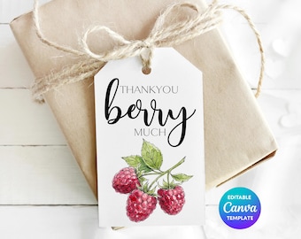 Berry Teacher Thank You Tag | Thank You Berry Much Gift Tag | Printable Teacher Appreciation Tag | Canva Editable Template