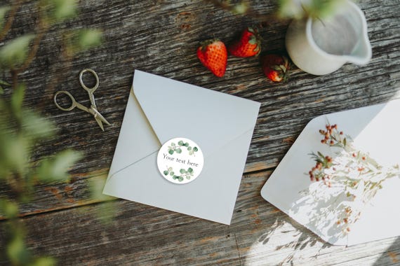 Eucalyptus Wreath Stickers | Botanical Round Stickers | Personalised Wedding Labels | Greenery Gift Stickers | Custom Botanical Packaging