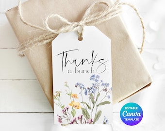 Thanks A Bunch Gift Tag Template | Printable Floral Thank You Tag | Editable Canva Appreciation Gift Label | Cute Gift Tag