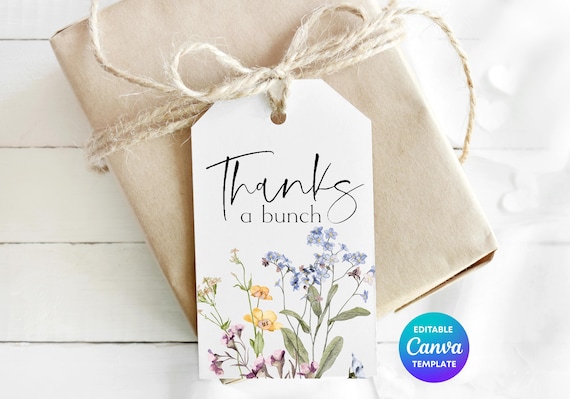 Thanks A Bunch Gift Tag Template | Printable Floral Thank You Tag | Editable Canva Appreciation Gift Label | Cute Gift Tag