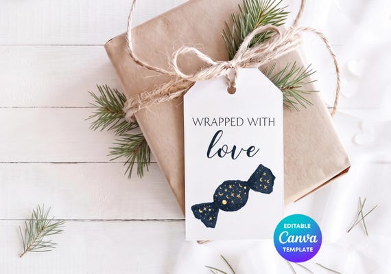 Wrapped With Love Gift Tag Canva Template | Cosmic Gift Tag | Celestial Editable Gift Tag | Printable Christmas Label