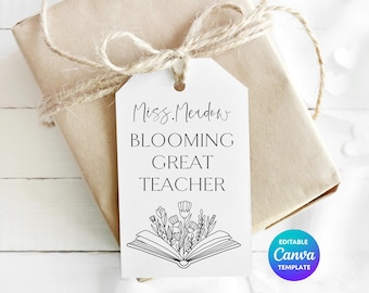 Blooming Great Teacher Gift Tag Template | Floral Teacher Thank You Tag | Editable Canva Printable Teacher Appreciation Gift