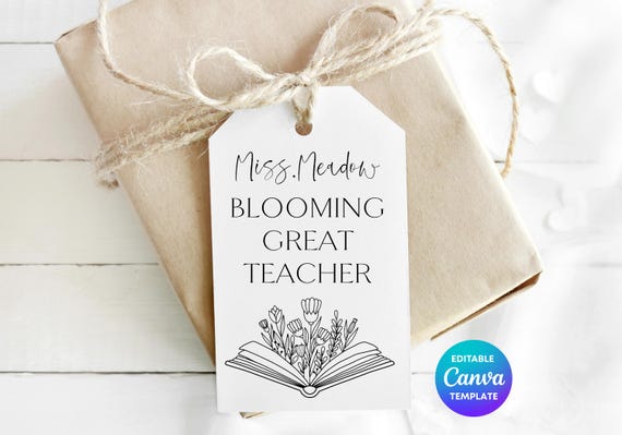 Blooming Great Teacher Gift Tag Template | Floral Teacher Thank You Tag | Editable Canva Printable Teacher Appreciation Gift