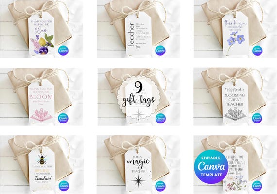 Thank You Gift Tags Bundle | 9 Editable Printable Gift Tags | Teacher Thank You Tags | Appreciation Gift | Canva Template