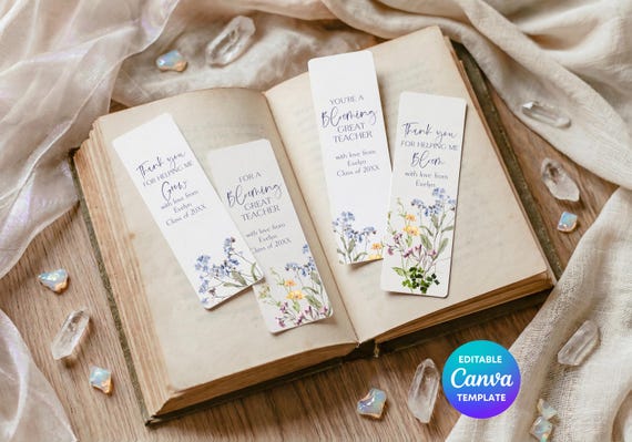 Teacher Gift Bookmark Template | Printable Teacher  Thanks Bookmark | Editable Canva End of Term Teacher Gift | Personalised Floral Bookmark