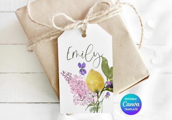 Lemon Floral Gift Tag Template | Printable Botanical Gift Tag | Editable Canva Gift Labels | Citrus Cottagecore Gift Wrap | Digital Download