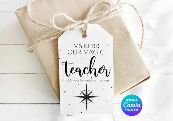 Our Magic Teacher Gift Tag Template | Thank You For Guiding The Way Tag | Printable Teacher Appreciation Gift | Editable Canva Tag
