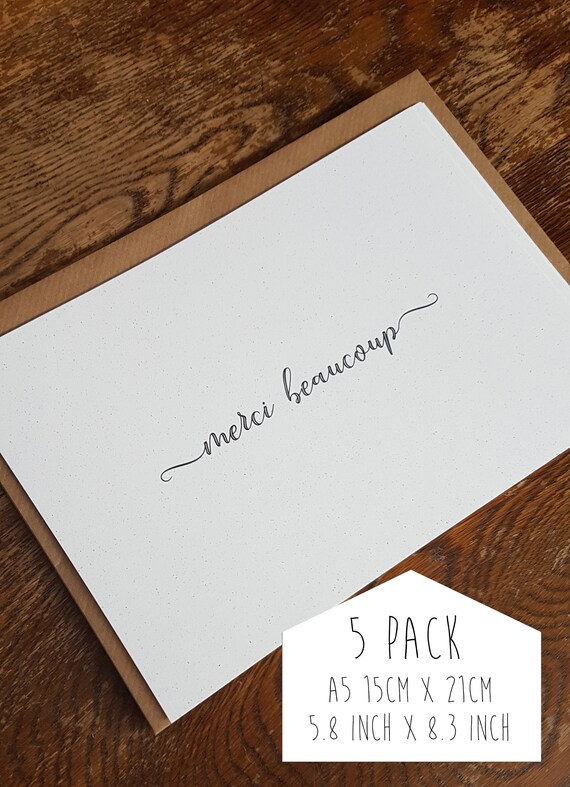 Eco friendly, Personalised thank you card, pack of 5 bespoke thank you cards, A5 notelets made from corn remnants complete envelopes.