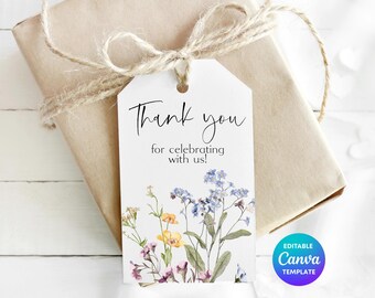 Wildflower Wedding Favor Gift Tag Template | Editable Thank You Label (Printable)