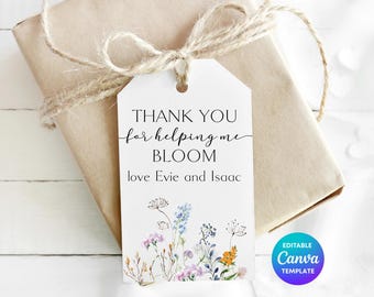 Thank You For Helping Me Bloom Personalised Gift Tag | Editable Teacher Thank You Tag | Floral Printable End of Term Tag | Canva Template