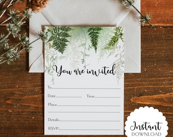 Fern Invitation Template: Printable Foliage Design (Digital Download)