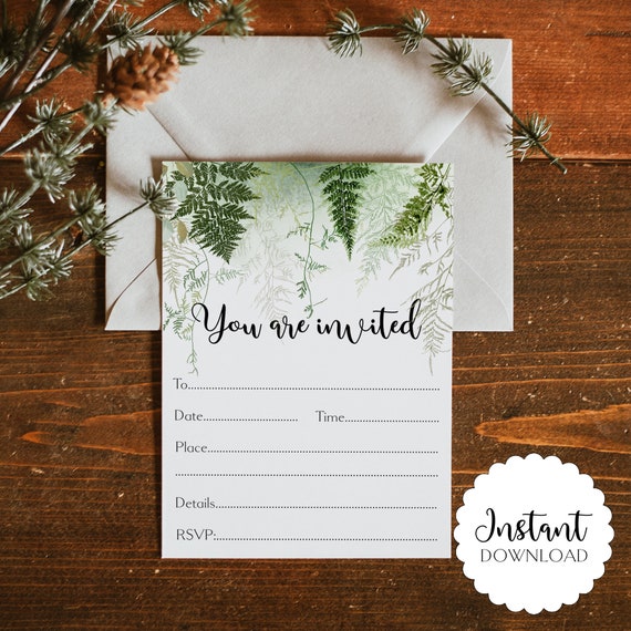 Fern Invitation Digital Download, Foliage invite, Fern  Printable Invite, Invite To Print, Fern Digital Download