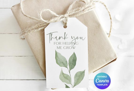 Eucalyptus Thank You Tag Template | Thank You For Helping Me Grow | Editable Canva Gift Tag | Teacher Gift Tag | Small Business Packaging