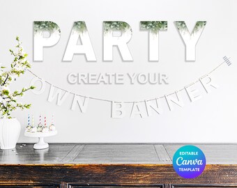 Eucalyptus Party Banner Template | Editable Botanical Celebration Decor (PDF Download)