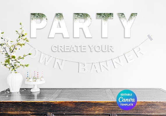 Eucalyptus Party Banner Template | Editable Botanical Celebration Decor (PDF Download)