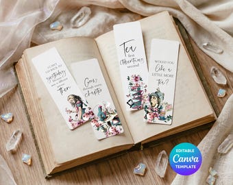 Alice in Wonderland Bookmark Set | Set of 4 Literary Bookmarks | Alice, Mad Hatter, Caterpillar & Teapot | Book Lover Gift | Reader Present