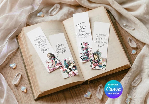 Alice in Wonderland Bookmark Set | Set of 4 Literary Bookmarks | Alice, Mad Hatter, Caterpillar & Teapot | Book Lover Gift | Reader Present