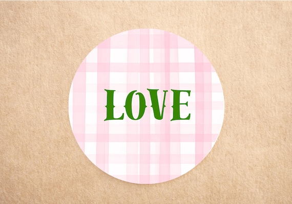 Pink Gingham Love Stickers | Personalised Stickers| Custom Gift Packaging Labels | Pink & Green Gift Stickers | Printed Sticker