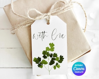 With Love Botanical Tag Printable | Greenery Gift Label Template | Editable Canva Nature Inspired Gift Tag | Minimal Floral Tag