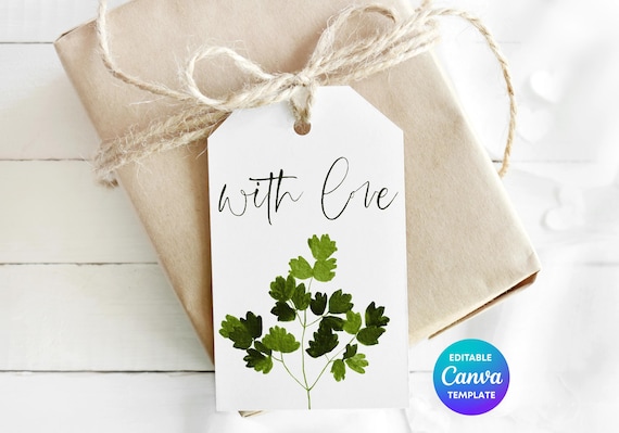 With Love Botanical Tag Printable | Greenery Gift Label Template | Editable Canva Nature Inspired Gift Tag | Minimal Floral Tag