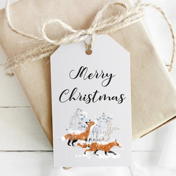 Christmas Tag Digital Download, Printable Christmas Tag, Merry Christmas Tag To Print, Winter Fox Present Tag, Christmas Favour Template