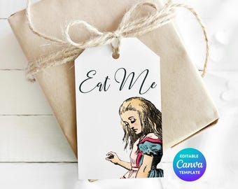 Alice in Wonderland Eat Me Tag | Editable Party Favor (Digital Download)