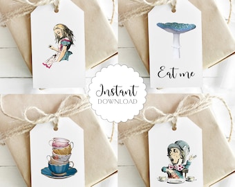 Alice in Wonderland Gift Tags: Printable Party Favors (Digital Download)