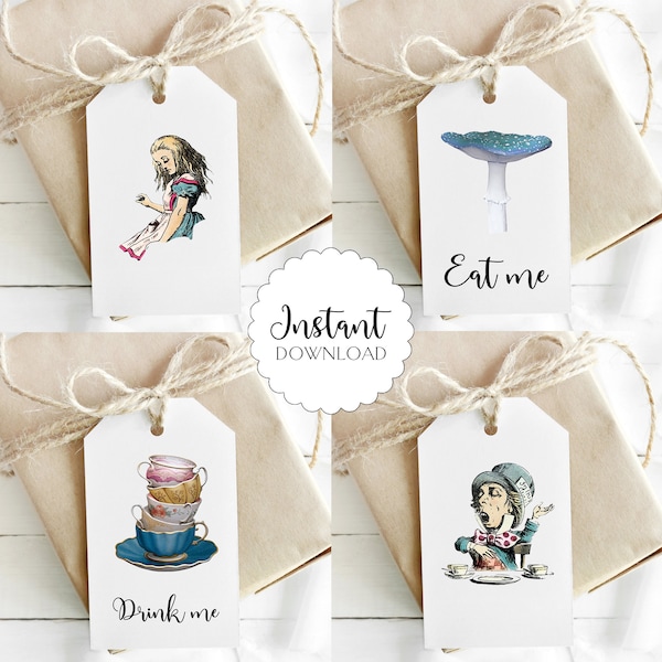 Alice in Wonderland Tag Digital Download, Alice in Wonderland Printable Tag, Tag To Print, Present Tag, Mad Hatter Digital Download