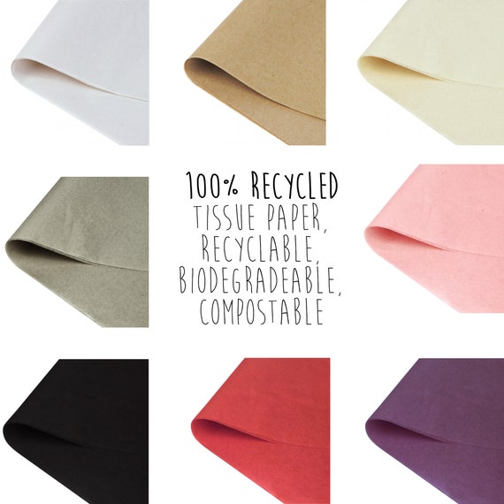 100% Recycled Tissue Paper 375 X 500mm White, Ivory, Manilla kraft, Grey,  Pink, Red, Purple, Black Sustainable Eco-friendly Packaging 