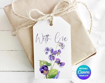 Pansy Flower Gift Tag Template | Printable Floral Gift Tag | Editable Canva Botanical Thank You Label | Cottagecore Pansy Tag