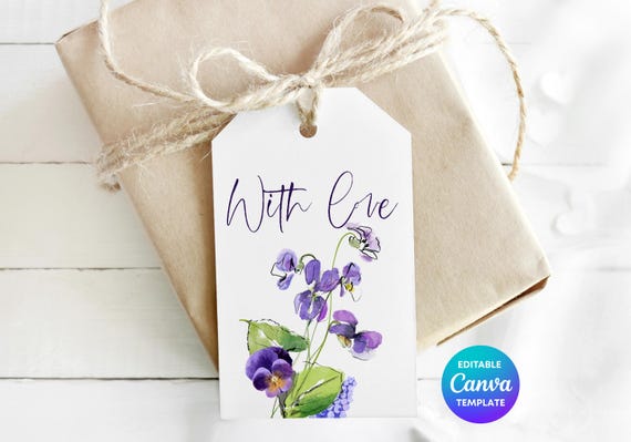 Pansy Flower Gift Tag Template | Printable Floral Gift Tag | Editable Canva Botanical Thank You Label | Cottagecore Pansy Tag