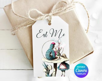 Alice in Wonderland Caterpillar Favor Tag | Editable Party Printable (Canva Template)