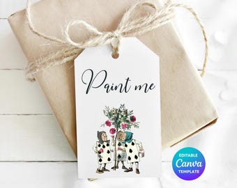 Alice in Wonderland Painting Roses Tag | Editable Queen of Hearts Party Favor (Canva)