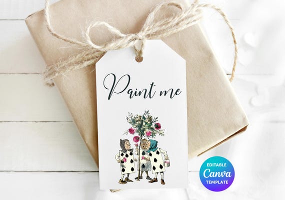 Alice in Wonderland Painting Roses Tag | Editable Queen of Hearts Party Favor (Canva)