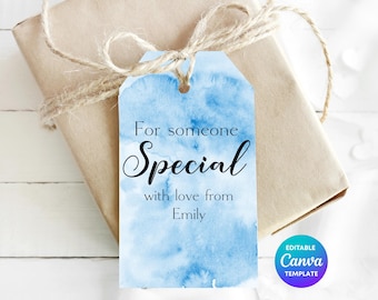 For Someone Special Gift Tag Template | Printable Blue Botanical Gift Tag | Editable Canva Gift Label For Him | Watercolour Gift Tag