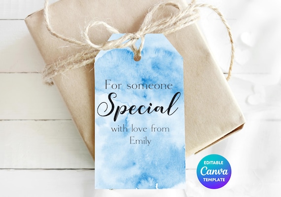 For Someone Special Gift Tag Template | Printable Blue Botanical Gift Tag | Editable Canva Gift Label For Him | Watercolour Gift Tag