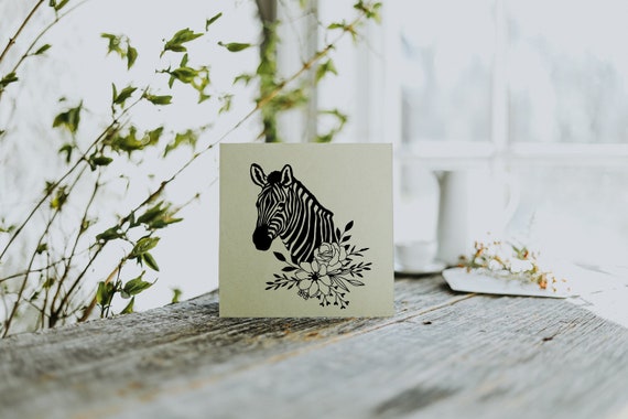 Eco friendly Zebra card, Flower card, Card for friend, Card for family, Card for loved one Greeting card for any occasion